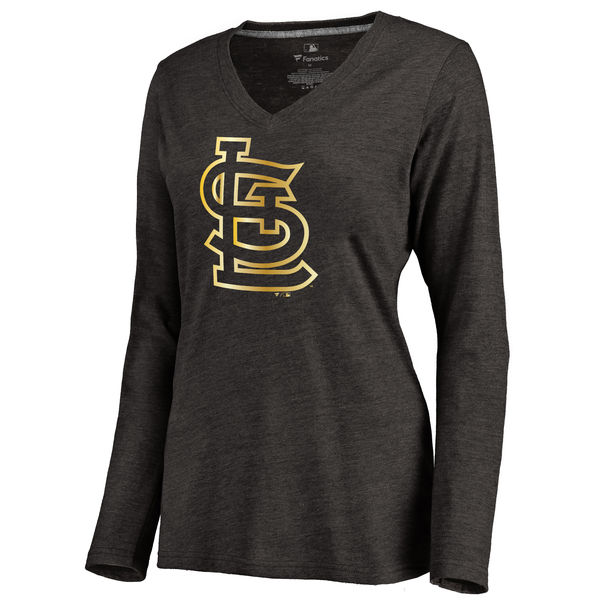 St. Louis Cardinals Womens Gold Collection Long Sleeve V-Neck Tri-Blend T-Shirt - Black 