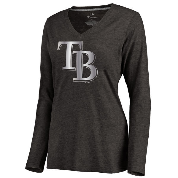 Tampa Bay Rays Womens Platinum Collection Long Sleeve V-Neck Tri-Blend T-Shirt - Black 