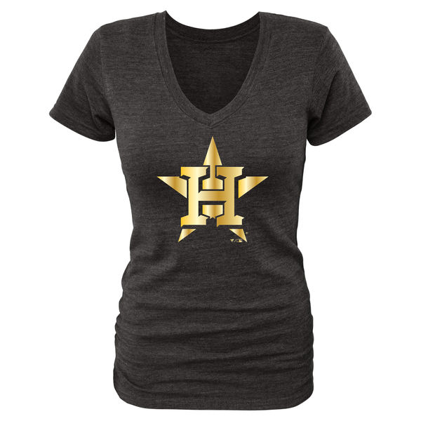 Houston Astros Fanatics Apparel Womens Gold Collection V-Neck Tri-Blend T-Shirt - Black 