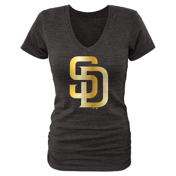 San Diego Padres Fanatics Apparel Womens Gold Collection V-Neck Tri-Blend T-Shirt - Black 
