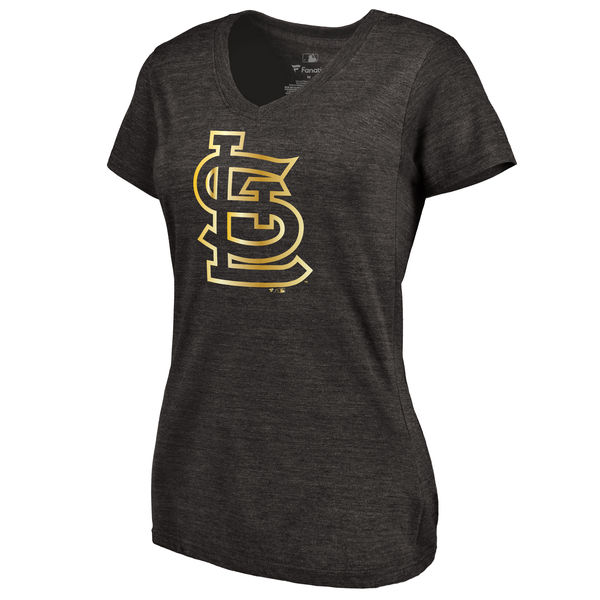 St. Louis Cardinals Fanatics Apparel Womens Gold Collection V-Neck Tri-Blend T-Shirt - Black 