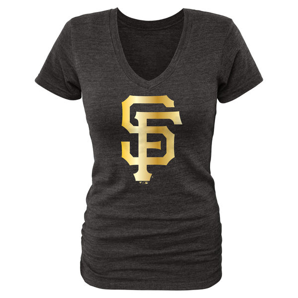 San Francisco Giants Fanatics Apparel Womens Gold Collection V-Neck Tri-Blend T-Shirt - Black 