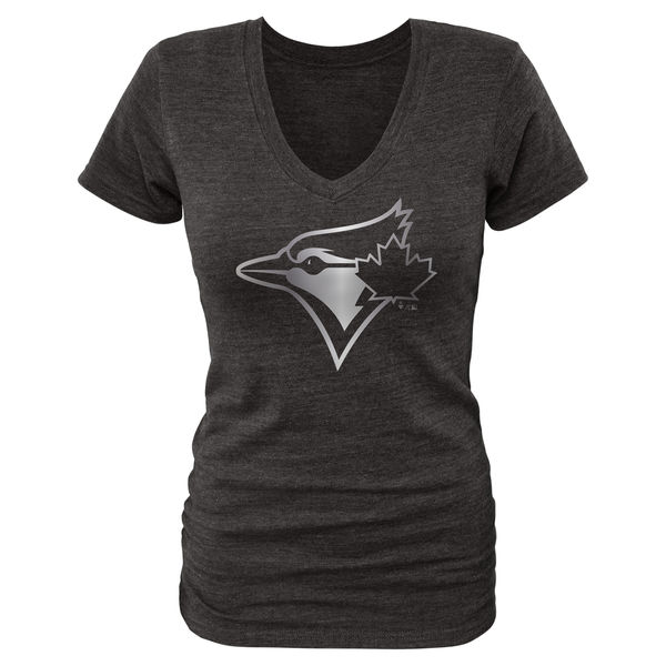 Toronto Blue Jays Fanatics Apparel Womens Platinum Collection V-Neck Tri-Blend T-Shirt - Black 