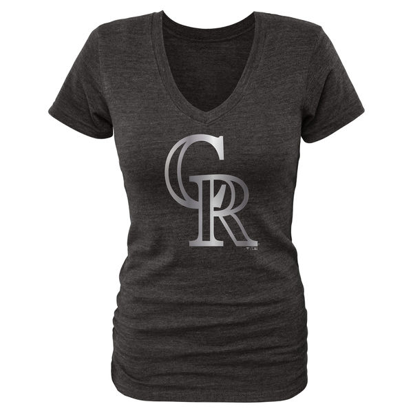 Colorado Rockies Fanatics Apparel Womens Platinum Collection V-Neck Tri-Blend T-Shirt - Black 