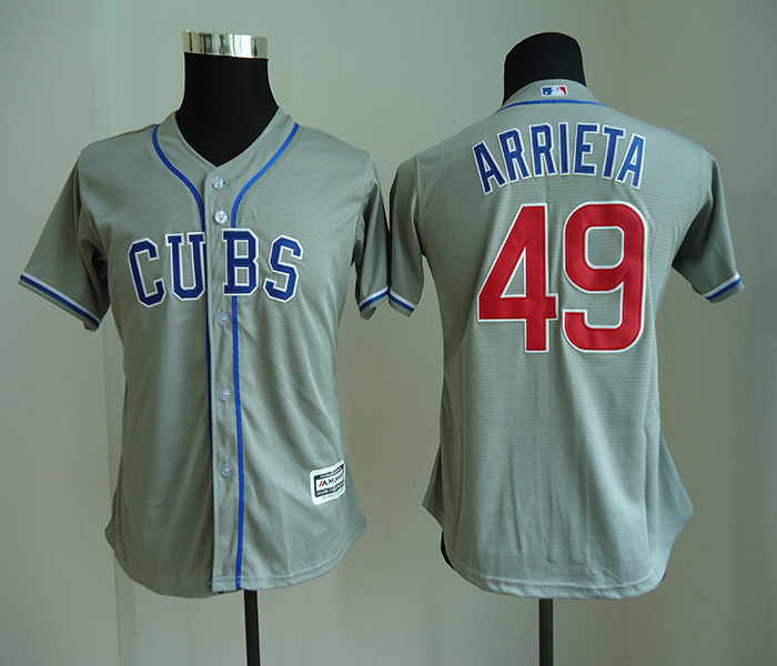 MLB Chicago Cubs #49 Arrieta Grey Womens Jersey