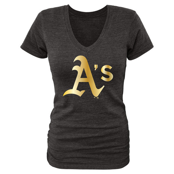 Oakland Athletics Fanatics Apparel Womens Gold Collection V-Neck Tri-Blend T-Shirt - Black 
