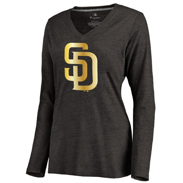 San Diego Padres Womens Gold Collection Long Sleeve V-Neck Tri-Blend T-Shirt - Black 
