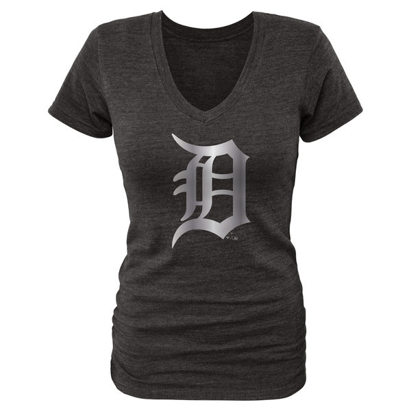 Detroit Tigers Fanatics Apparel Womens Platinum Collection V-Neck Tri-Blend T-Shirt - Black 
