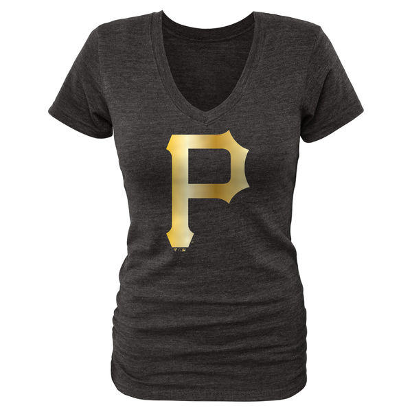 Pittsburgh Pirates Fanatics Apparel Womens Gold Collection V-Neck Tri-Blend T-Shirt - Black 