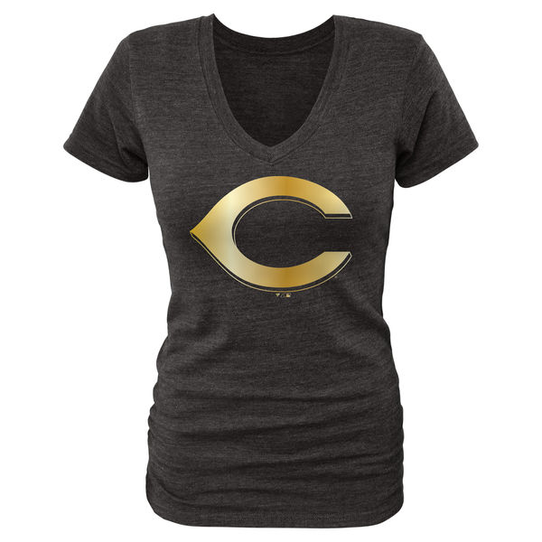 Cincinnati Reds Fanatics Apparel Womens Gold Collection V-Neck Tri-Blend T-Shirt - Black 