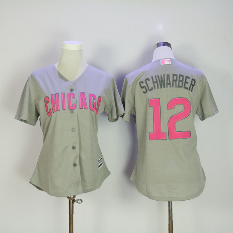 Womens MLB Chicago Cubs #12 Schwarber Mothers Day Grey Jersey