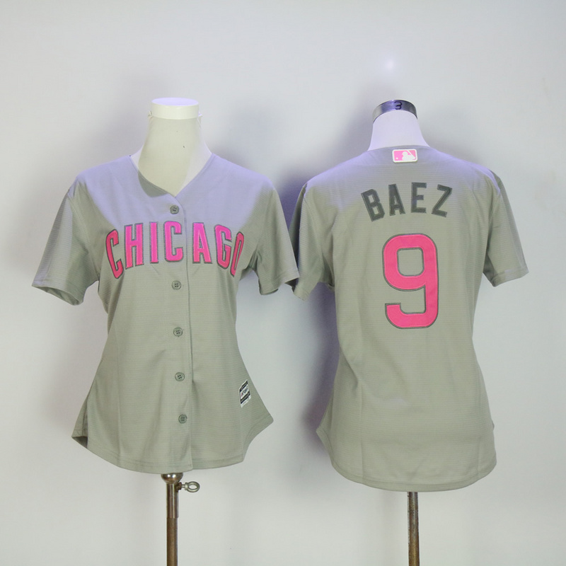 Womens MLB Chicago Cubs #9 Baez Mothers Day Grey Jersey