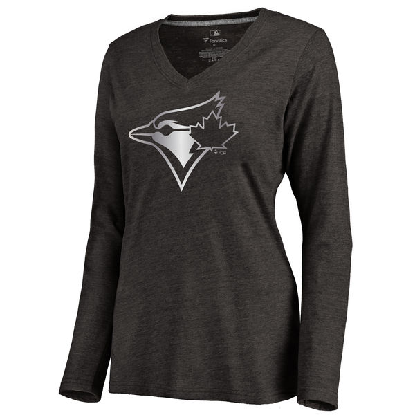 Toronto Blue Jays Womens Platinum Collection Long Sleeve V-Neck Tri-Blend T-Shirt - Black 