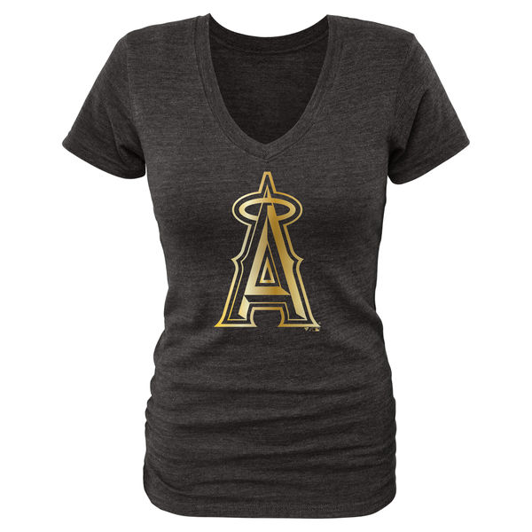 Los Angeles Angels of Anaheim Womens Gold Collection Tri-Blend V-Neck T-Shirt - Black 