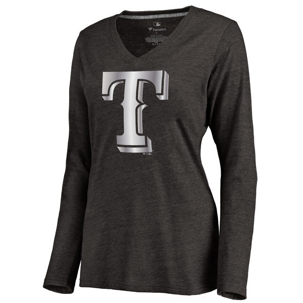 Texas Rangers Womens Platinum Collection Long Sleeve V-Neck Tri-Blend T-Shirt - Black 