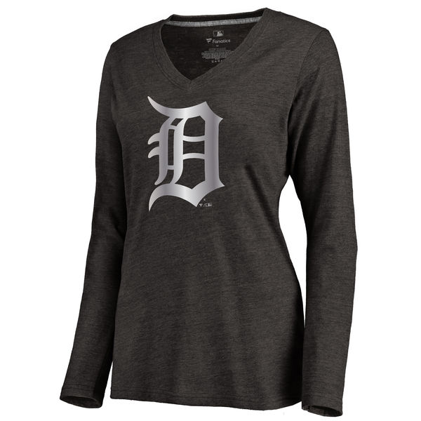 Detroit Tigers Womens Platinum Collection Long Sleeve V-Neck Tri-Blend T-Shirt - Black 