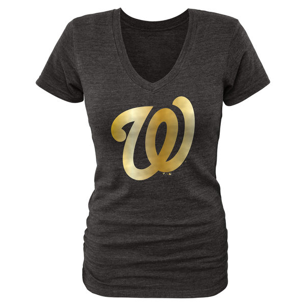 Washington Nationals Fanatics Apparel Womens Gold Collection V-Neck Tri-Blend T-Shirt - Black 