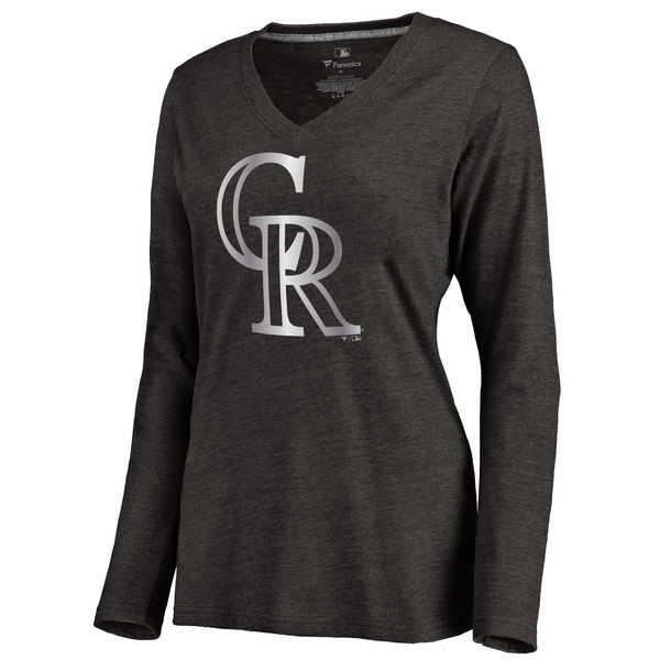 Colorado Rockies Womens Platinum Collection Long Sleeve V-Neck Tri-Blend T-Shirt - Black 