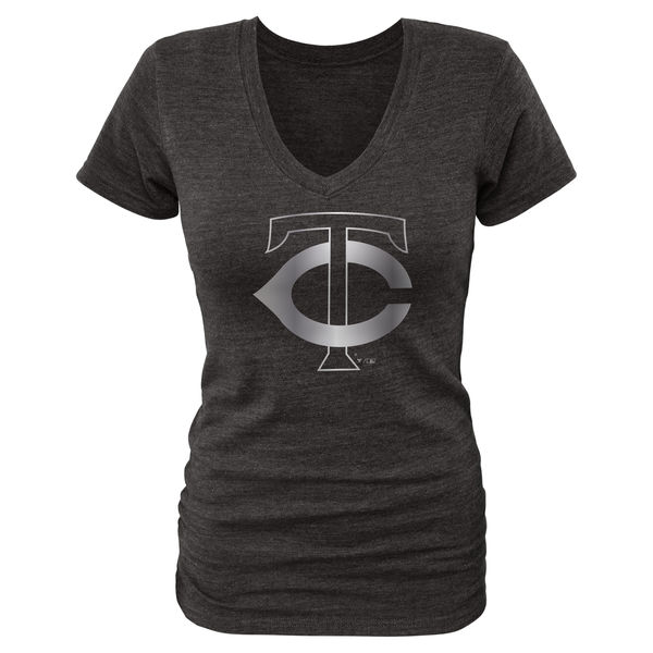 Minnesota Twins Fanatics Apparel Womens Platinum Collection V-Neck Tri-Blend T-Shirt - Black 