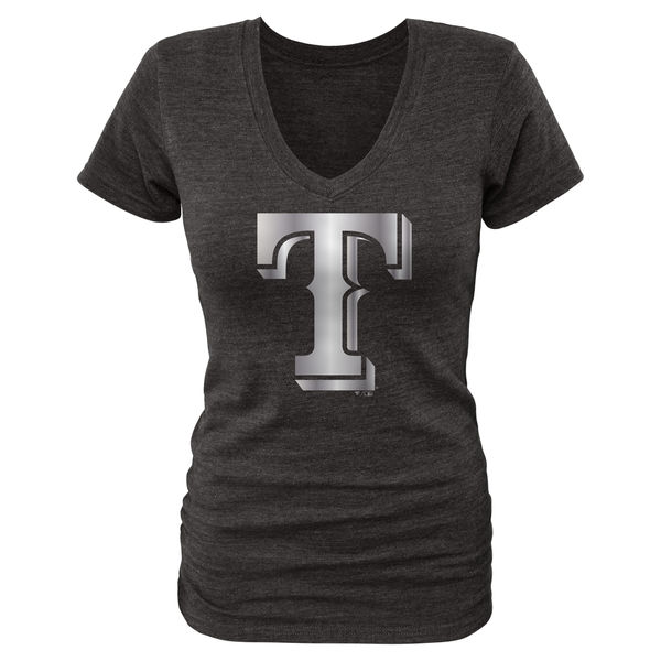 Texas Rangers Fanatics Apparel Womens Platinum Collection V-Neck Tri-Blend T-Shirt - Black 