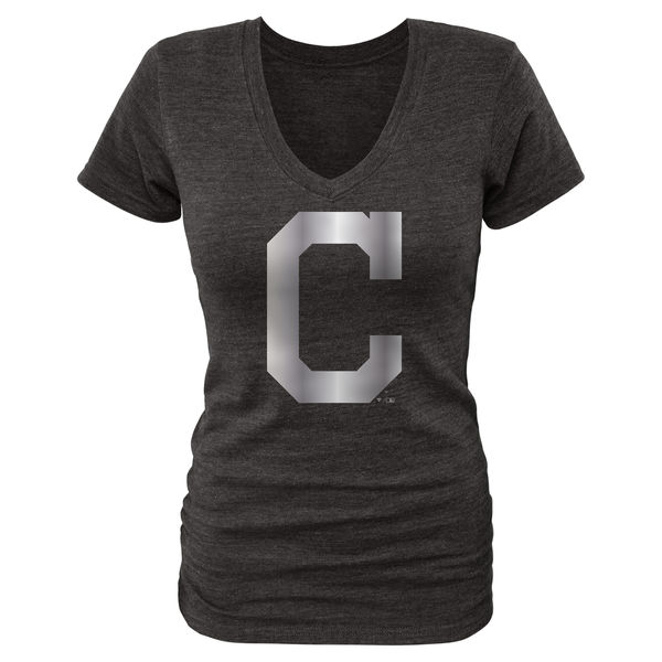 Cleveland Indians Fanatics Apparel Womens Platinum Collection V-Neck Tri-Blend T-Shirt - Black 