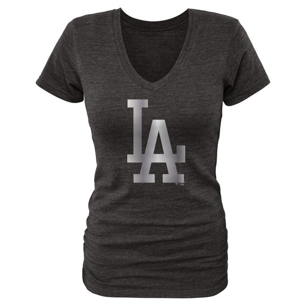 L.A. Dodgers Fanatics Apparel Womens Platinum Collection V-Neck Tri-Blend T-Shirt - Black 