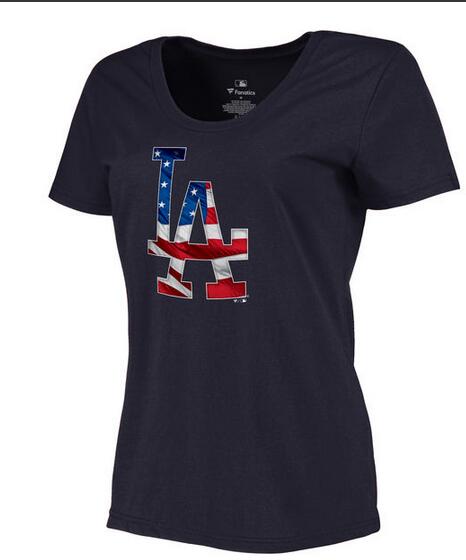 Womens L.A. Dodgers Navy Plus Sizes Banner Wave T-Shirt 