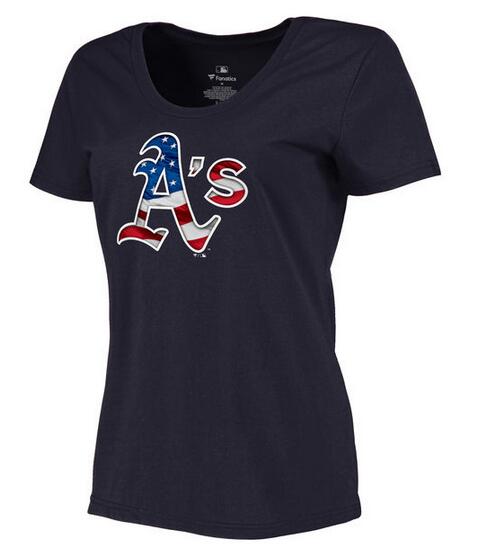 Womens Oakland Athletics Navy Plus Sizes Banner Wave T-Shirt 