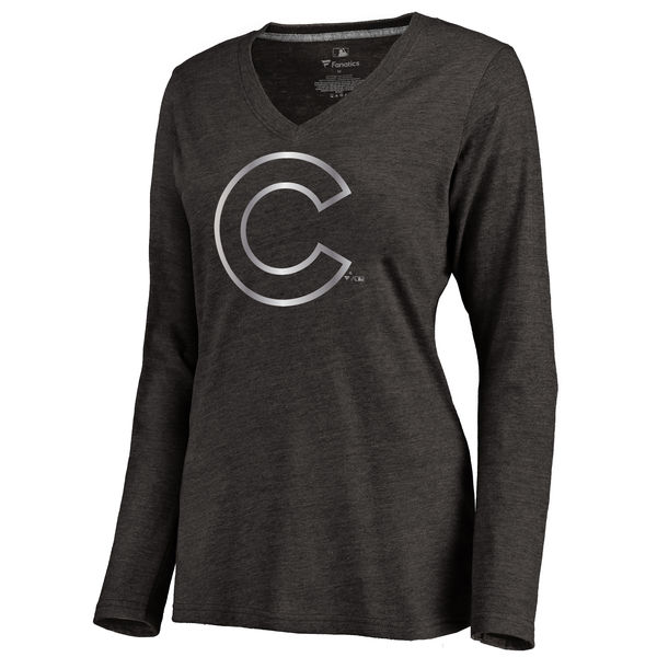 Chicago Cubs Womens Platinum Collection Long Sleeve V-Neck Tri-Blend T-Shirt - Black 
