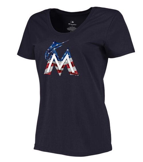 Womens Miami Marlins Navy Plus Sizes Banner Wave T-Shirt 