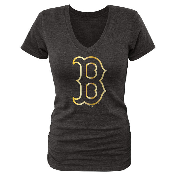 Boston Red Sox Fanatics Apparel Womens Gold Collection V-Neck Tri-Blend T-Shirt - Black 