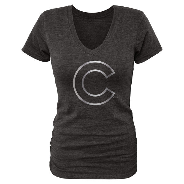Chicago Cubs Fanatics Apparel Womens Platinum Collection V-Neck Tri-Blend T-Shirt - Black 