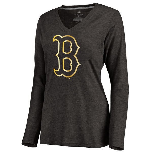 Boston Red Sox Womens Gold Collection Long Sleeve V-Neck Tri-Blend T-Shirt - Black