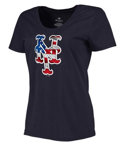 Womens New York Mets Navy Plus Sizes Banner Wave T-Shirt 