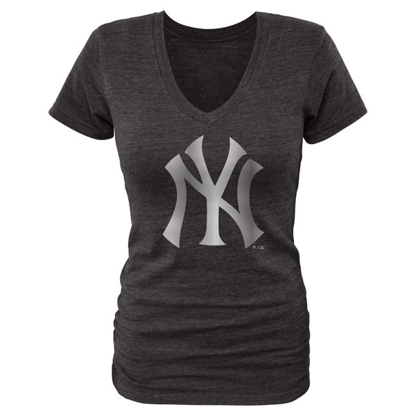 New York Yankees Fanatics Apparel Womens Platinum Collection V-Neck Tri-Blend T-Shirt - Black 
