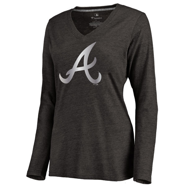 Atlanta Braves Womens Platinum Collection Long Sleeve V-Neck Tri-Blend T-Shirt - Black 