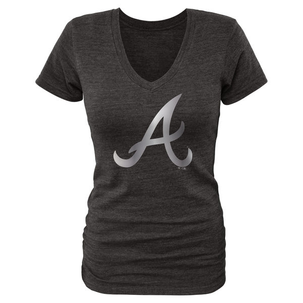Atlanta Braves Fanatics Apparel Womens Platinum Collection V-Neck Tri-Blend T-Shirt - Black 