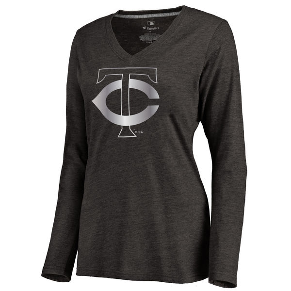 Minnesota Twins Womens Platinum Collection Long Sleeve V-Neck Tri-Blend T-Shirt - Black 