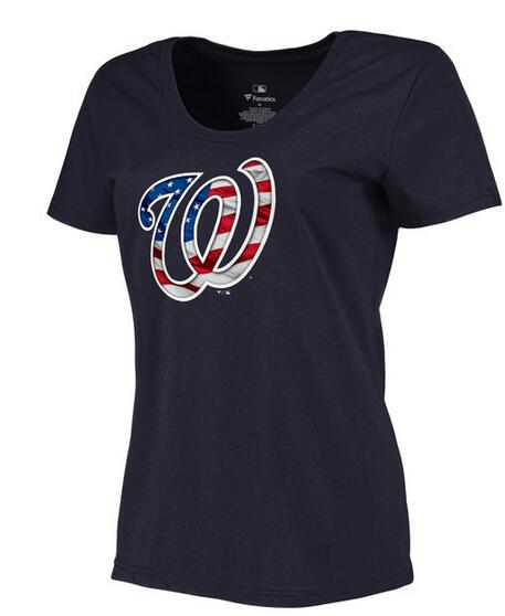 Womens Washington Nationals Navy Plus Sizes Banner Wave T-Shirt 
