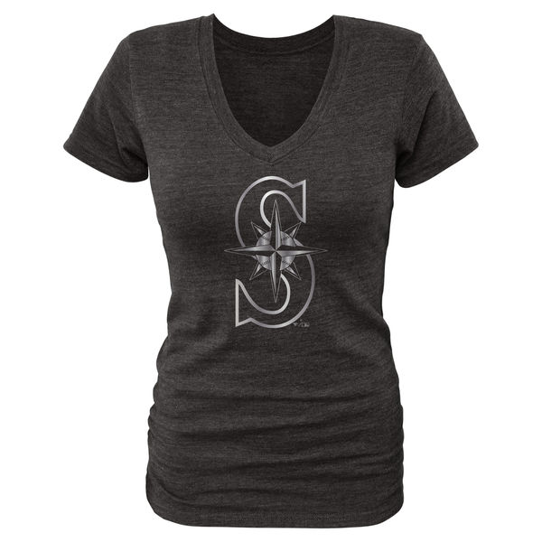 Seattle Mariners Fanatics Apparel Womens Platinum Collection V-Neck Tri-Blend T-Shirt - Black 