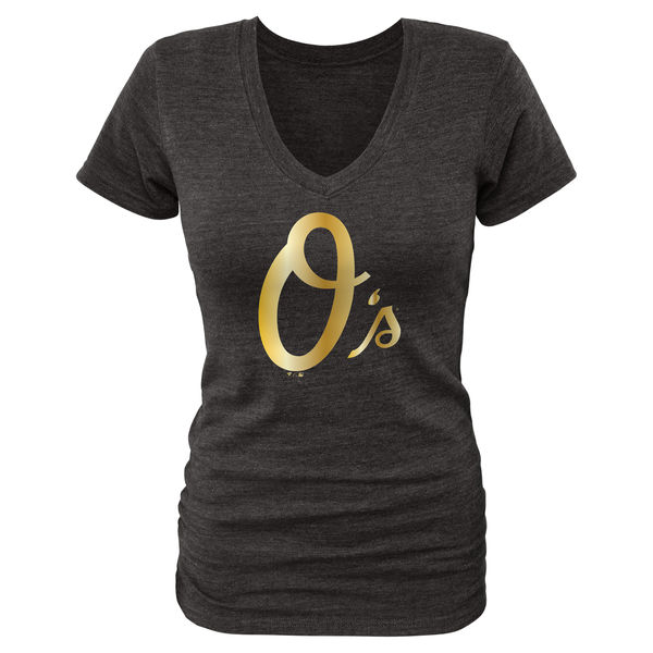 Baltimore Orioles Fanatics Apparel Womens Gold Collection V-Neck Tri-Blend T-Shirt - Black 