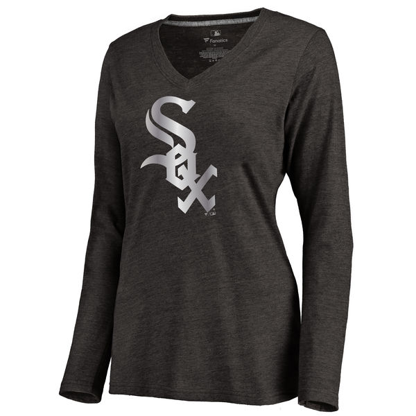 Chicago White Sox Womens Platinum Collection Long Sleeve V-Neck Tri-Blend T-Shirt - Black 