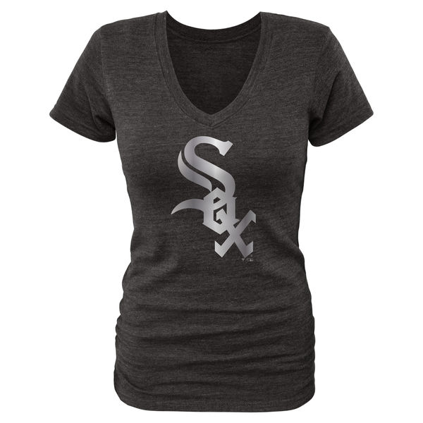 Chicago White Sox Fanatics Apparel Womens Platinum Collection V-Neck Tri-Blend T-Shirt - Black 