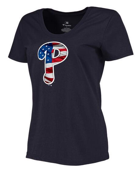 Womens Philadelphia Phillies Navy Plus Sizes Banner Wave T-Shirt 