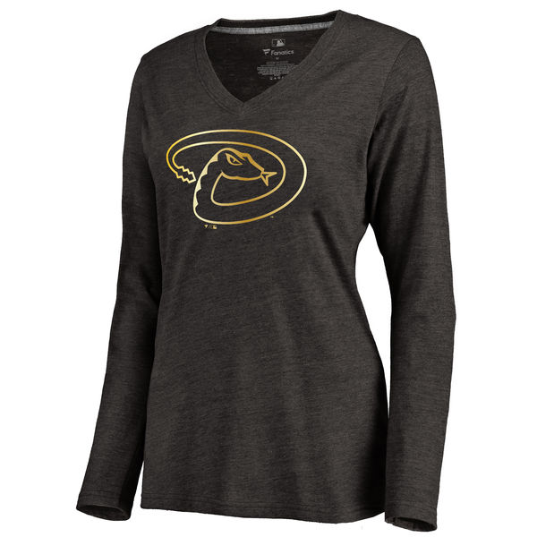 Arizona Diamondbacks Womens Gold Collection Long Sleeve V-Neck Tri-Blend T-Shirt - Black 