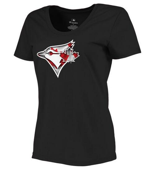 Womens Toronto Blue Jays Black Plus Sizes Banner Wave T-Shirt 