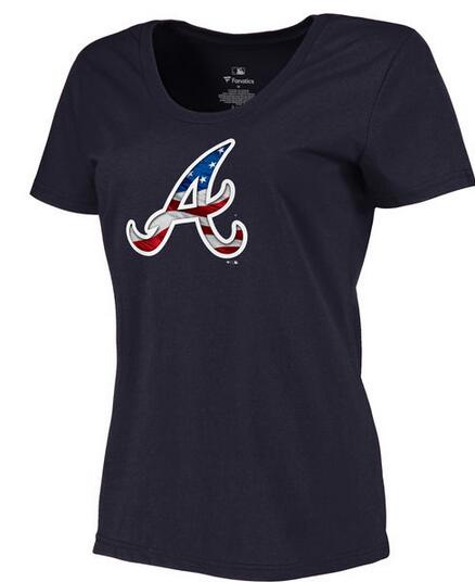 Womens Atlanta Braves Navy Plus Sizes Banner Wave T-Shirt 