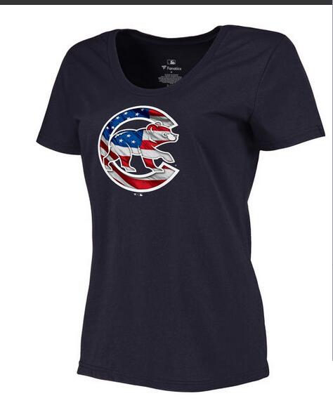 Womens Chicago Cubs Navy Plus Sizes Banner Wave T-Shirt 