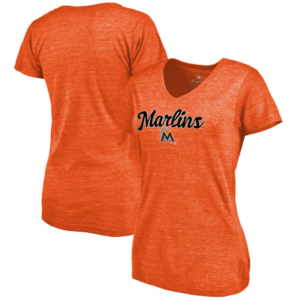 Miami Marlins Womens Freehand V-Neck Slim Fit Tri-Blend T-Shirt - Orange 