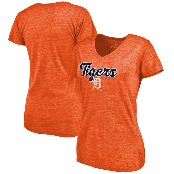 Detroit Tigers Womens Freehand V-Neck Slim Fit Tri-Blend T-Shirt - Orange 